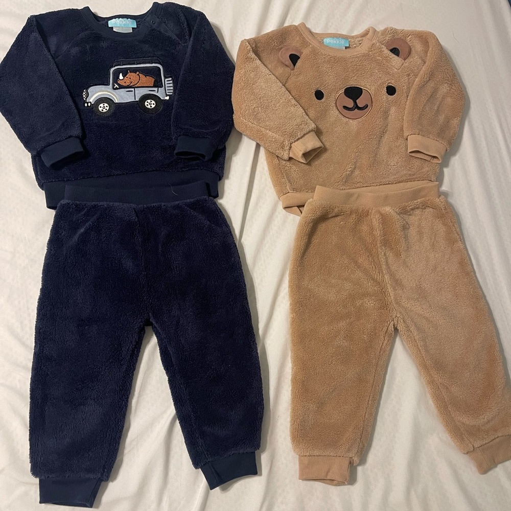 Kids' Fleece Winter Set - Navy and Tan